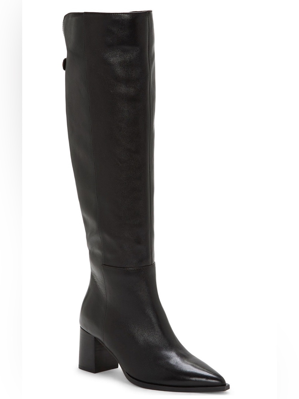 NEW Vince Camuto Lilibet Black Leather Block Heel Inset Side Zip Size 9